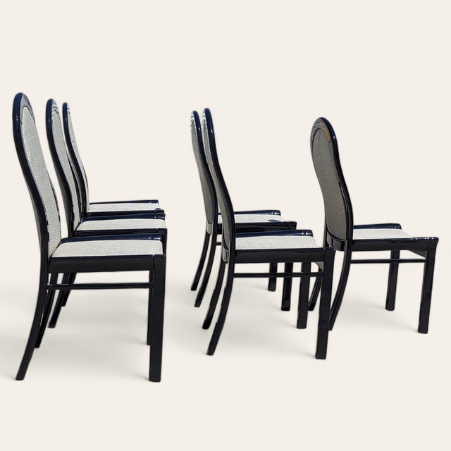 Set of Six Italian Postmodern Dining Chairs – Black Lacquer and Solid Wood, 1980s For Sale In Los Angeles - Image 6 of 18