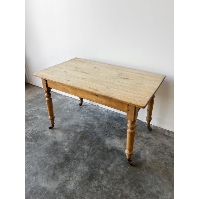 Antique Pine Farmhouse Table on Casters For Sale - Image 11 of 12