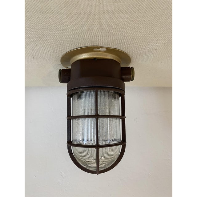 Vintage Industrial Caged Bulkhead Ceiling Light with Ribbed Glass, 1970s For Sale - Image 11 of 14