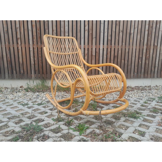 Beautiful bohemian Rocking Chair all in rattan Old, vintage country chic and bohemian style chair or rocking chair seat in...