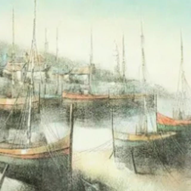 Mid-Century Modern 1977 Vintage Coastal Harbor Print -Original Alferio Maugeri For Sale - Image 3 of 8