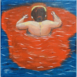 Moisés Villafuerte "Mujer Cruzando El Rio Bravo" Contemporary Figurative Seascape Painting, 2023 For Sale