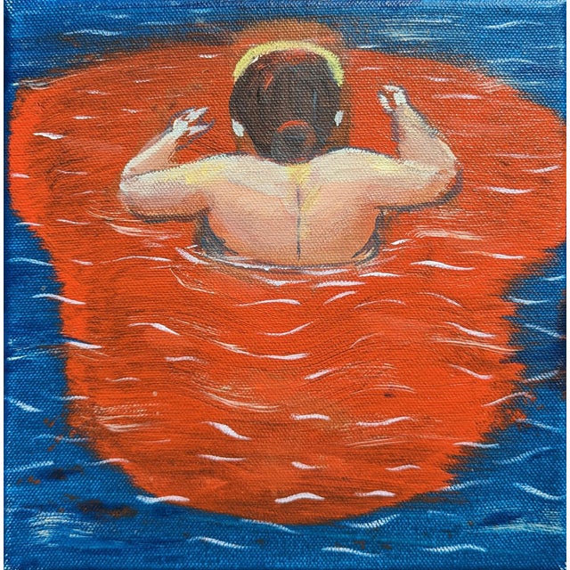 Moisés Villafuerte "Mujer Cruzando El Rio Bravo" Contemporary Figurative Seascape Painting, 2023 For Sale