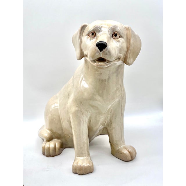 Beige Large Italian Ceramic Dogs attributed to Ronzan, 1970s, Set of 2 For Sale - Image 8 of 18