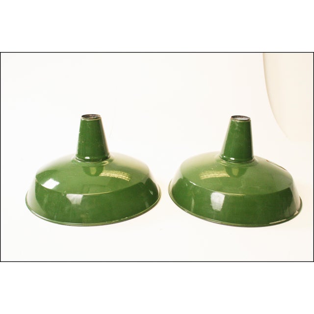 Vintage Industrial Green Enamel Light Shades A Pair Chairish
