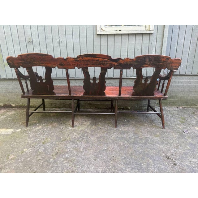 Antique 19th Century Early American Primitive Folk Art Style Hand Painted Bench For Sale - Image 10 of 15