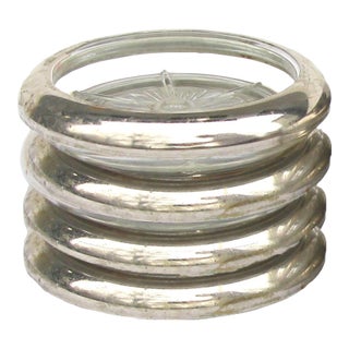 1970s Italian Leonard Silverplate & Glass Coasters - Set of 4 For Sale