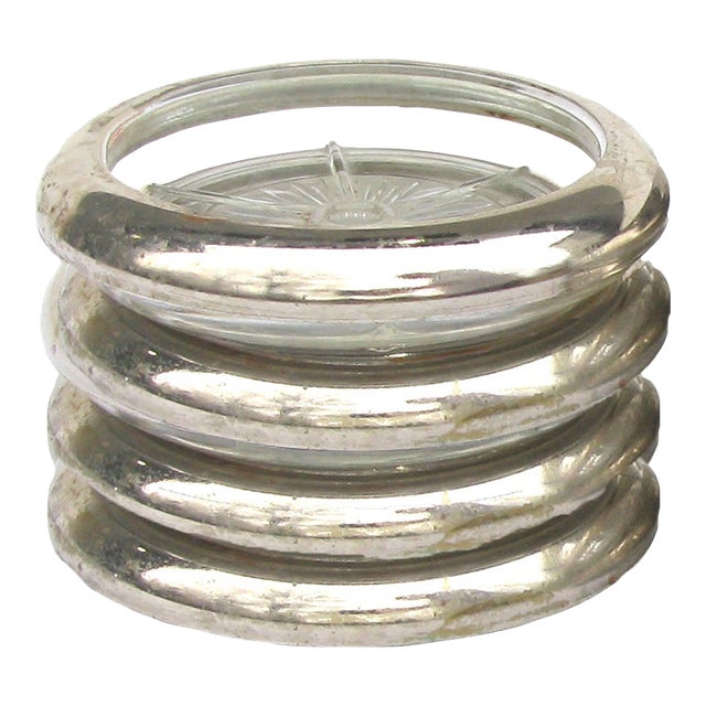 1970s Italian Leonard Silverplate & Glass Coasters - Set of 4 For Sale