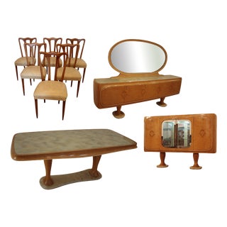 Mid-Century Modern Dining Room Set by Vittorio Dassi, 1950s, Set of 9 For Sale