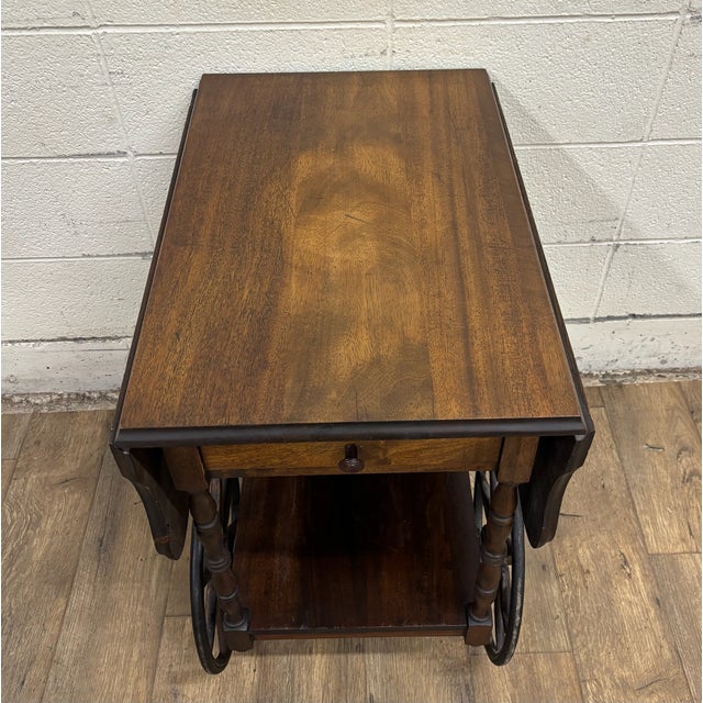 Vintage Mahogany Drop Leaf Bar Cart Tea Cart For Sale - Image 12 of 13