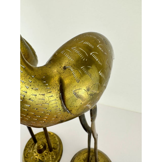 Vintage Mid Century Tall 19-Inch Brass Crane Sculptures, Set of 3 For Sale - Image 12 of 12