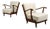 Svante Skogh, Lounge Chairs, Beige Linen, Beech, Sweden, 1945 For Sale