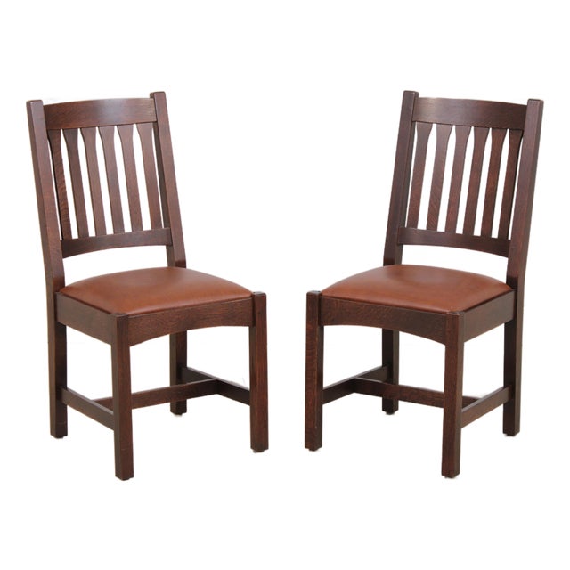 Pair of Stickley Mission Oak Chairs c.2023 For Sale