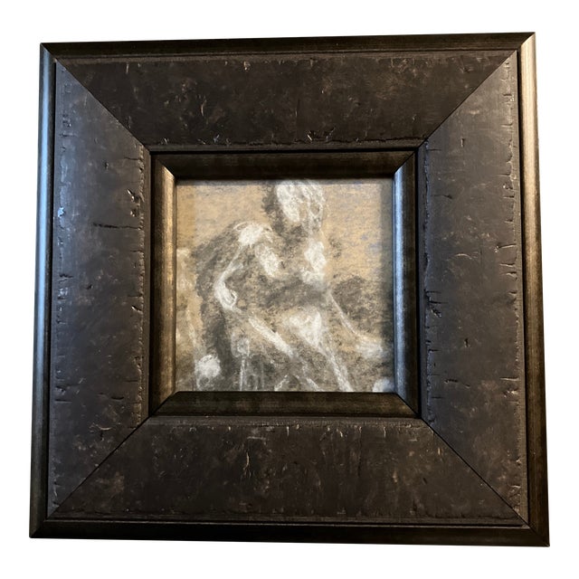 1940’s Original Vintage Abstract Female Nude Pastel Drawing Chunky Distressed Frame For Sale