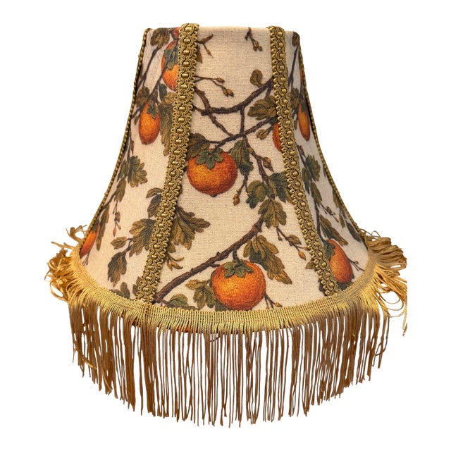 Silk Lampshade in Persimmon Botanical Print With Gold Trim For Sale