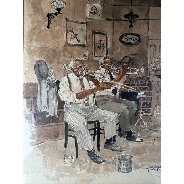 Mid-Century Original Watercolor Jazz Musicians, Signed For Sale - Image 10 of 11