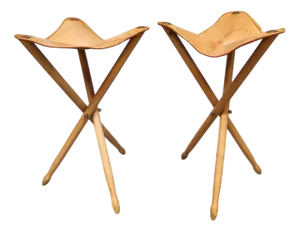 Vintage Folding Hunting Stools in Leather, 1970s