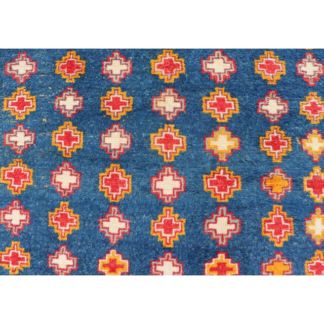 Vintage Moroccan Rug With Navy Blue Field and Gold Geometric Medallions 4 X 6'1 For Sale - Image 9 of 10