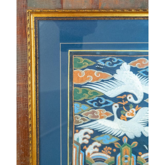 Traditional 19th Century Korean Dynasty Silk Embroidered Rank Badge With Cranes For Sale - Image 3 of 9