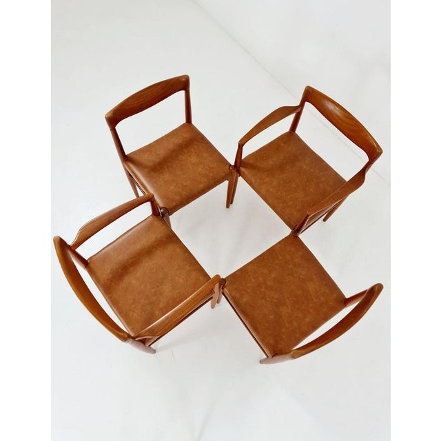 Brown Danish Teak and Congac Faux Leather Dining Chairs by H. W. Klein for Bramin, 1960s, Set of 4 For Sale - Image 8 of 11