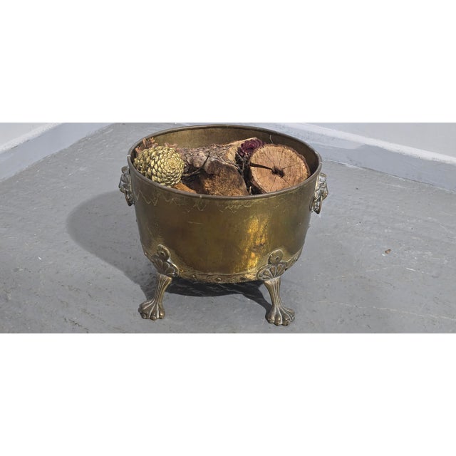 Hollywood Regency Antique Brass Log Bin, 1910 For Sale - Image 3 of 7