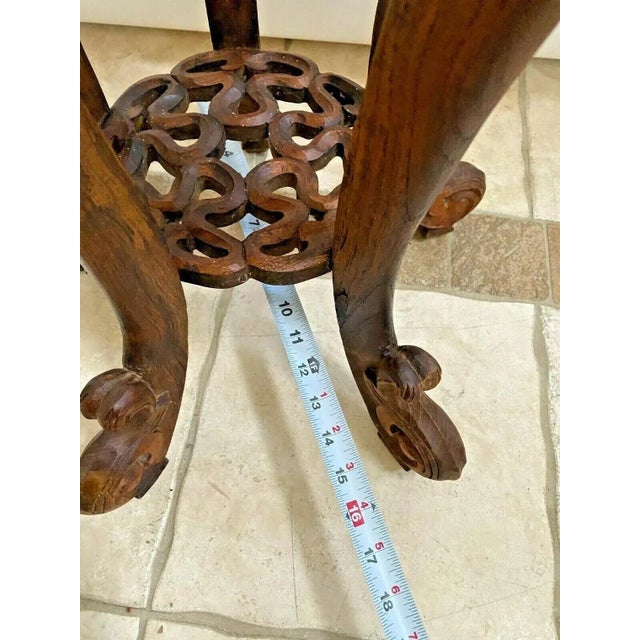 Antique Tall Plant Stand French Polynesian Lattice Carved Display Bottom Shelf For Sale - Image 10 of 10