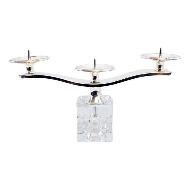 Candleholder in Glass and Silver Metal from Peill & Putzler, 1970s For Sale