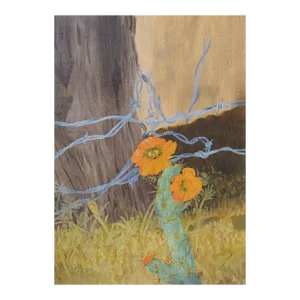 Vintage Rustic Flowering Cactus Painting