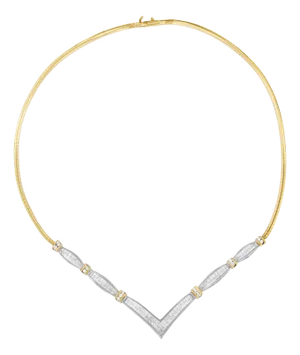 14K Yellow and White Gold 3.00 Cttw Round and Princess Cut Diamond "V" Shape Statement Necklace