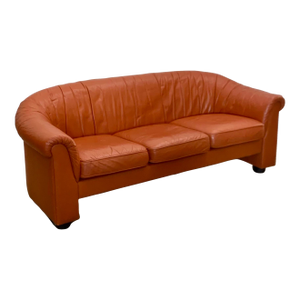 1970s Orange Leather Danish 3- Seater