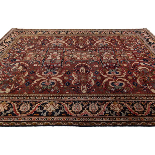 Red Antique Style Mahal Persian Area Rug Large-Scale Floral Hand-Knotted Wool 1940s For Sale - Image 8 of 10