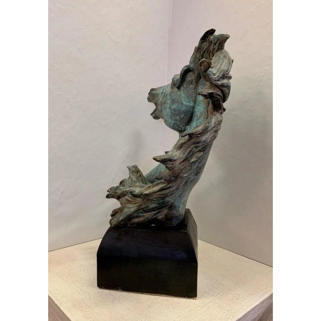 American Original Bronze Mustang Bust Sculpture With Verdigris Finish For Sale - Image 3 of 12