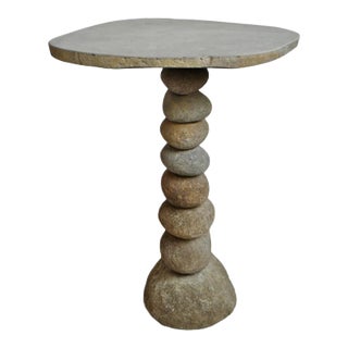 Vintage Organic Modern Stacked River Rock Bistro Table For Sale
