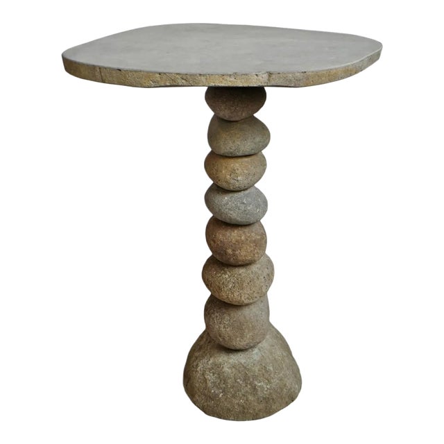 Vintage Organic Modern Stacked River Rock Bistro Table For Sale