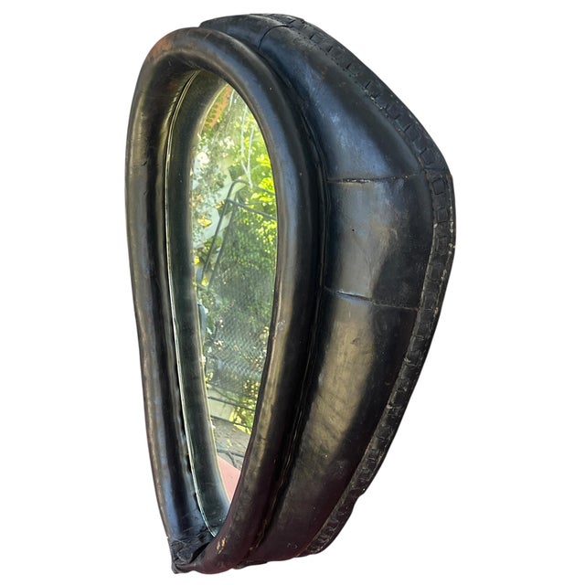 American Vintage Horse Dark Brown Light Harness Collar Mirror Rustic American Folk Art Ralph Lauren Style Equestrian Decor For Sale - Image 3 of 6