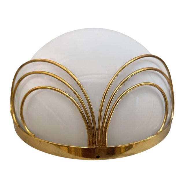 1960s 1960s Italian Mid-Century Half-Moon Murano Opaline Glass & Brass Wall Sconces - Pair For Sale - Image 5 of 7