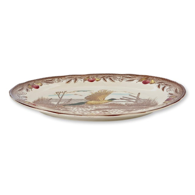 Mid-Century Modern Midcentury Japanese Hand-Painted Pheasant Game Platter For Sale - Image 3 of 3