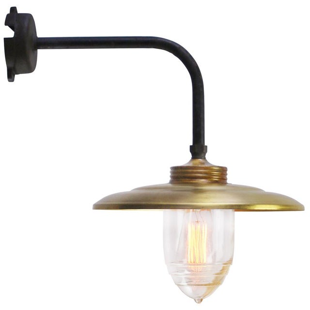 Vintage Industrial Brass and Clear Reeded Glass Wall Scone For Sale - Image 6 of 7