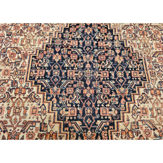 Antique Persian Senneh Area Rug, Hand-Knotted Wool, Herati Medallion Pattern, Ivory & Navy, 4x6 For Sale - Image 16 of 17