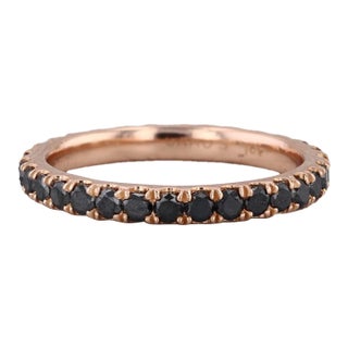 0.85ctw Black Diamond Eternity Band 18k Rose Gold Stackable Wedding Ring Sz 5.5 For Sale