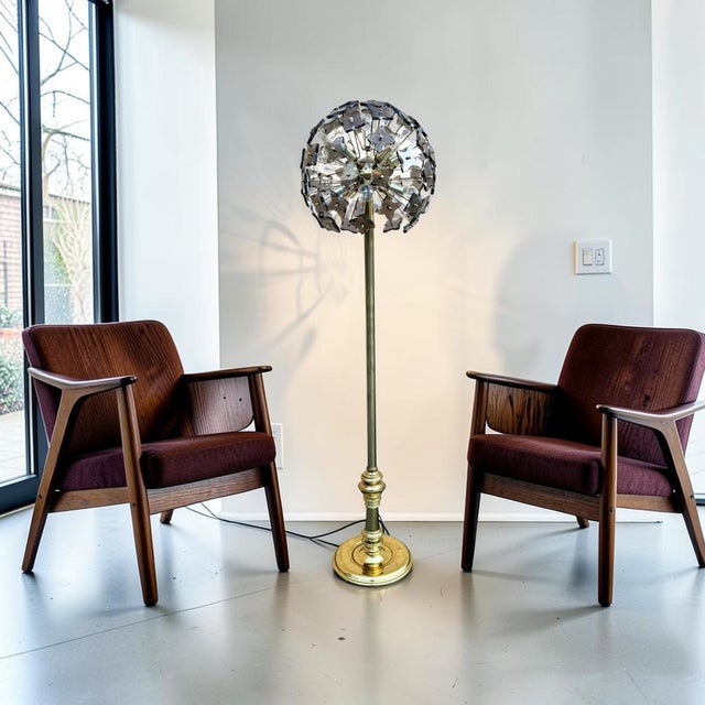 Vintage Sputnik Dandelion Floor Lamp – Brass & Smoke Glass – Emil Stejnar Style For Sale - Image 9 of 9