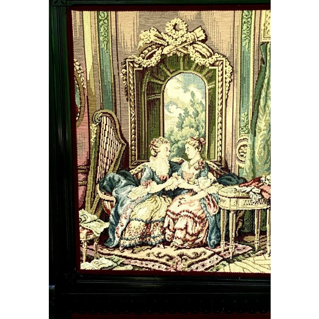 Offering this prized example of Antique Beaded Tapestry - a flip-able black wood framed fire screen from the mid 1800s...