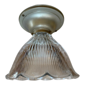 Antique Silver Flushmount With Fluted Halophane Shade
