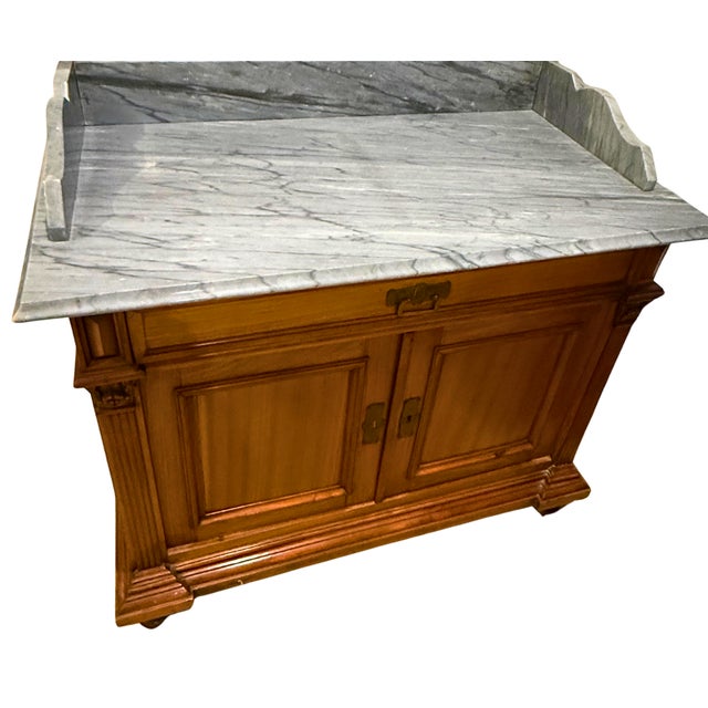 **Antique Victorian Vanity**Carved Solid Walnut W/Marble Top** For Sale - Image 9 of 9