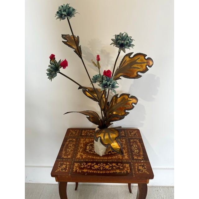 Mid-Century Modern 70’s Brass and Onyx Flower Sculpture For Sale - Image 3 of 9