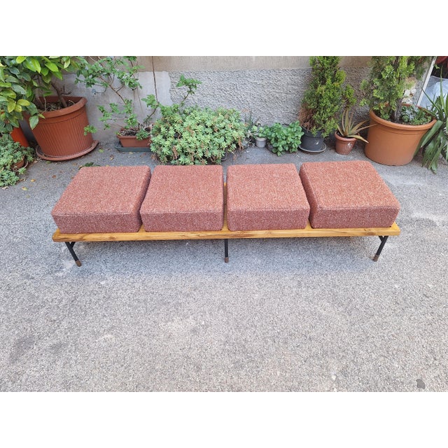 Large Francesco Giuseppe Series Bench with Brick Bouclé Seat by Luigi Caccia Dominioni for Azucena, 1950s For Sale - Image 10 of 16