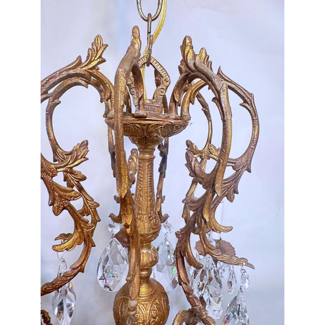 Metal 1930s Vintage Spanish Chandelier With Drop Crystals For Sale - Image 7 of 8
