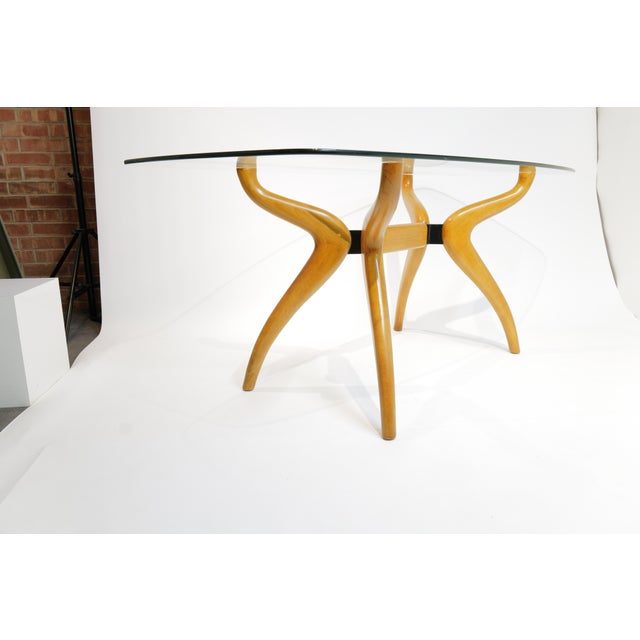 Mid 20th Century Sculptural Mid-Century Modern Glass-Top Dining Table with Curved Wood Base For Sale - Image 5 of 18