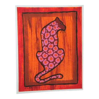 Leopard Minimalism Pop Art Folk Art Orange Sienna Raspberry Red Burnt Umber Original Painting Cleo Plowden For Sale