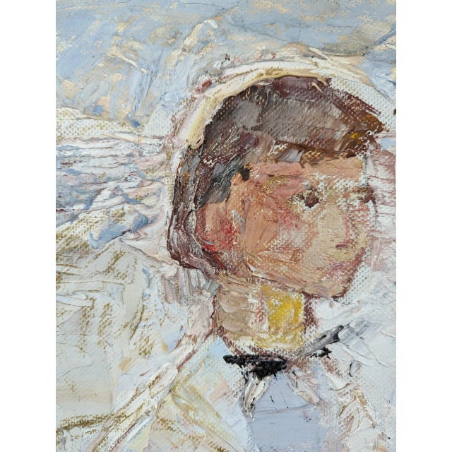 1976 Mid-Century Modern "At Your Service" Vintage Figurative Oil Painting, Framed For Sale - Image 11 of 12